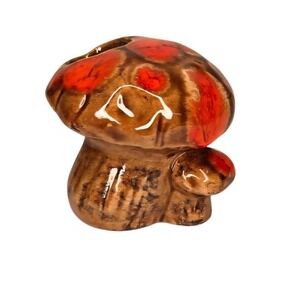Vintage Mushroom Mini Vase Toothpick Holder 70s Drip Glaze Cottagecore Woodland